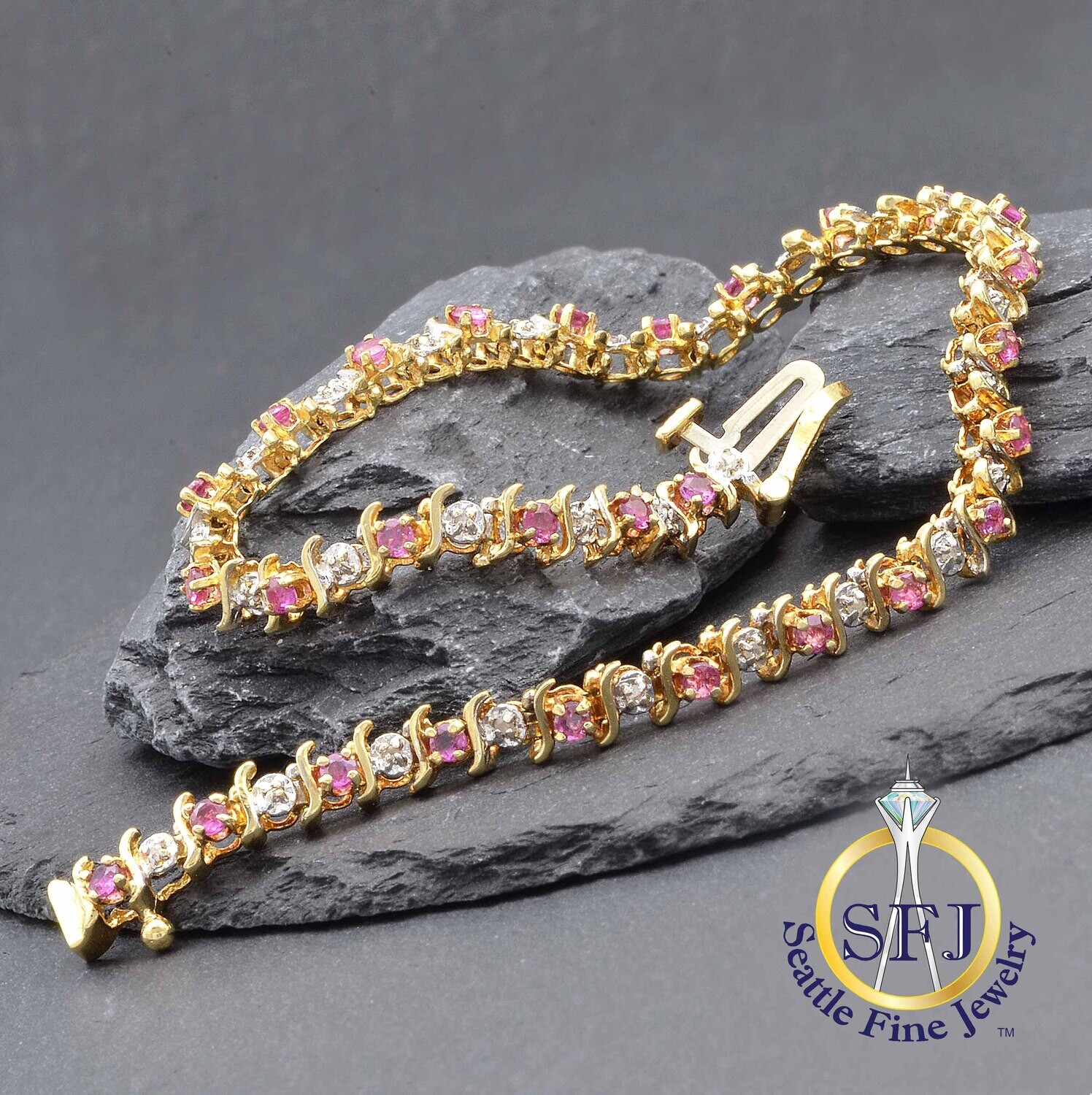 Ruby and Diamond Bracelet 10K Solid Yellow Gold