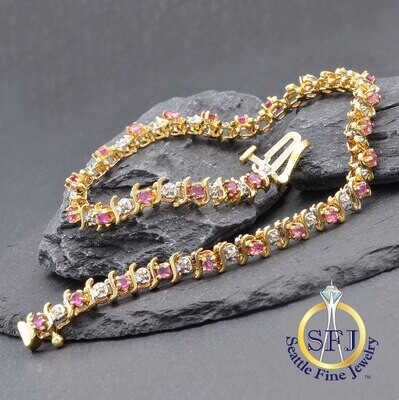 Ruby and Diamond Bracelet 10K Solid Yellow Gold