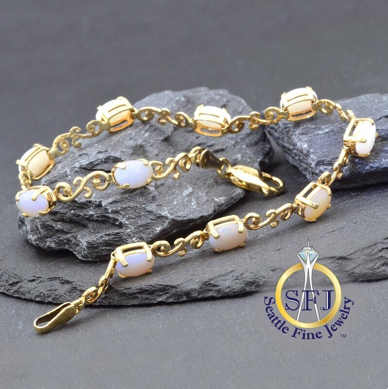 Opal Filigree-Link Bracelet, 10K Solid Yellow Gold