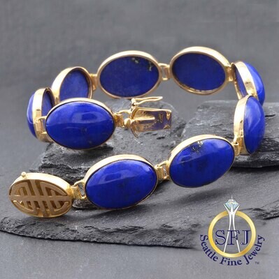 Lapis Lazuli Bracelet 14K Solid Yellow Gold