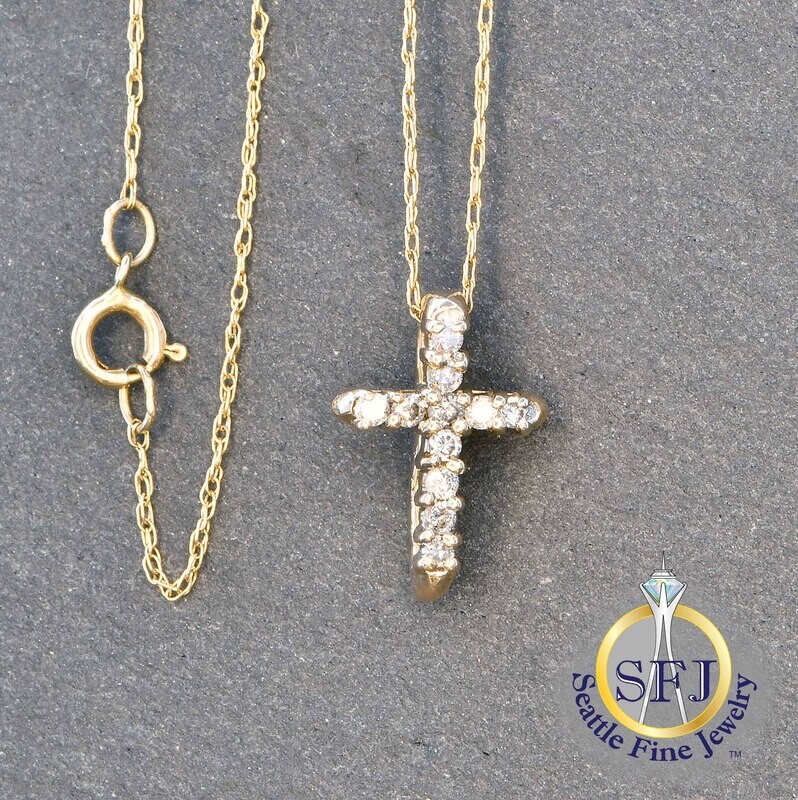 Diamond Cross Pendant Necklace, Solid 14K Yellow Gold