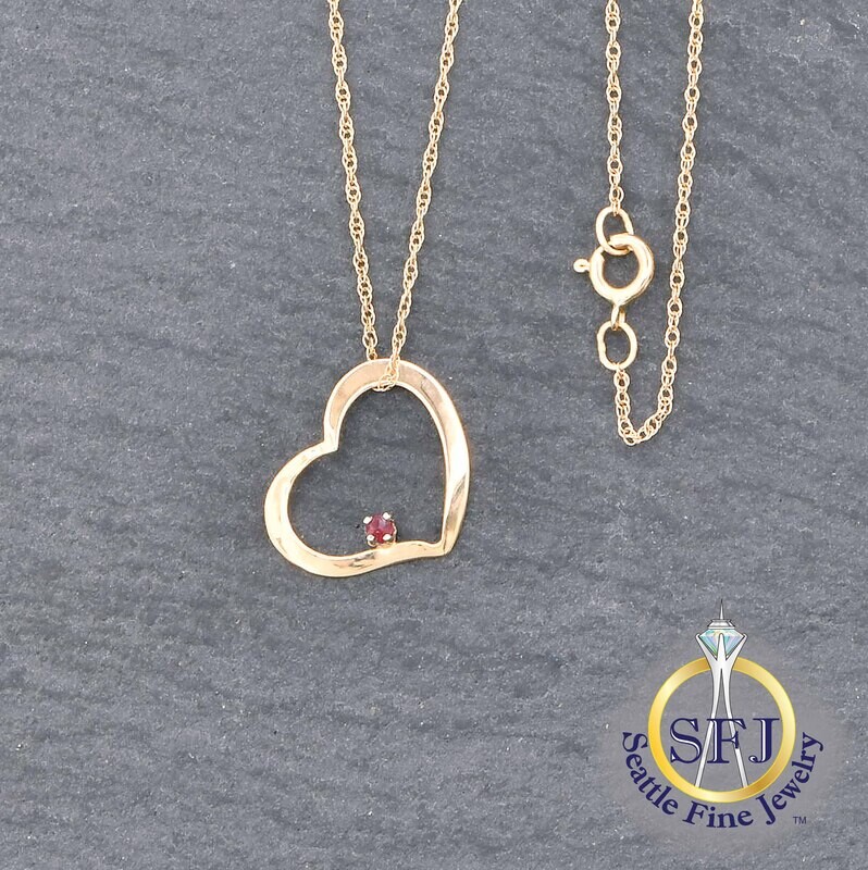 Ruby Open-Heart Pendant Necklace, Solid 14K Yellow Gold