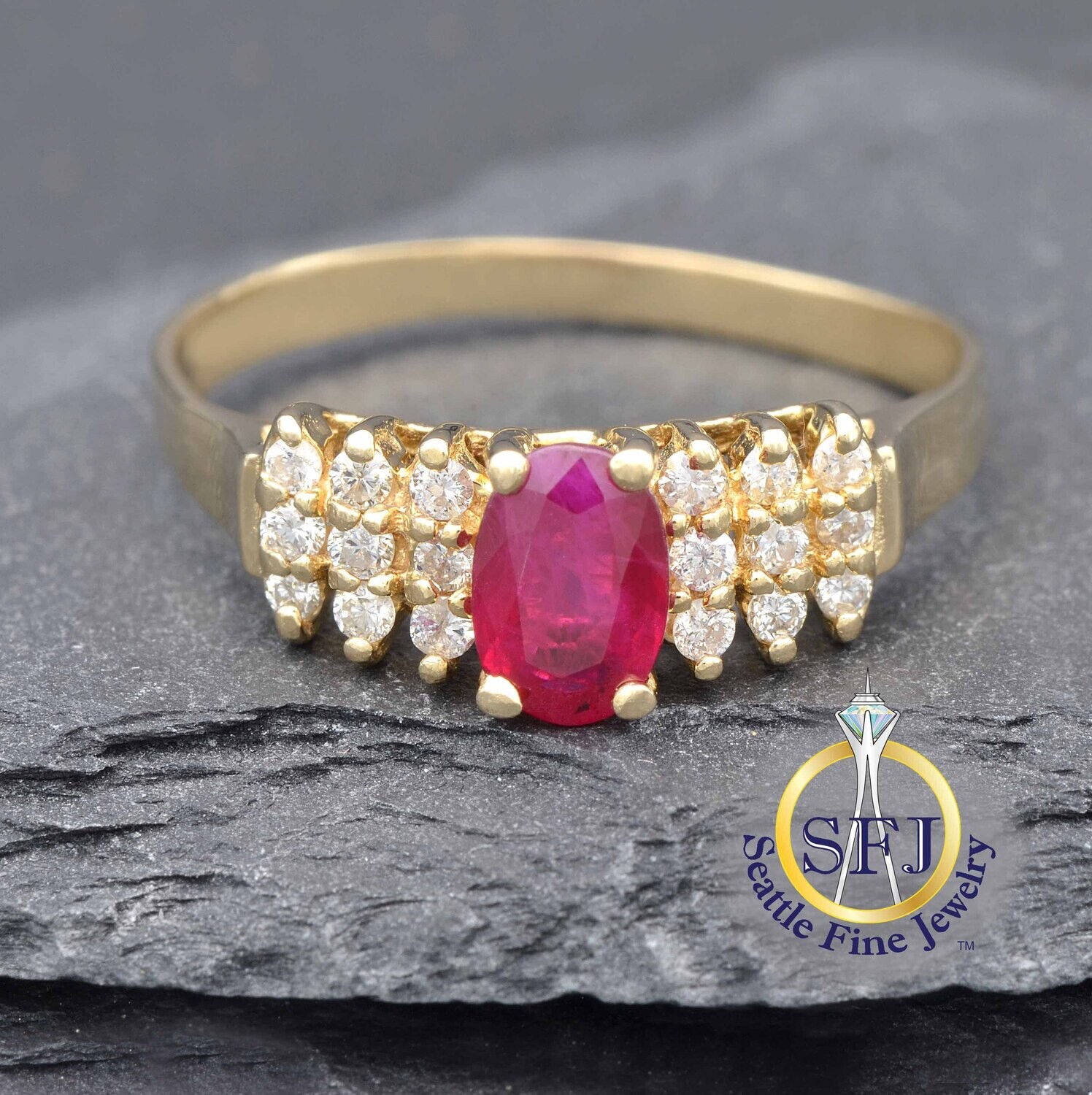 Ruby and Diamond Ring, Solid 14K Yellow Gold