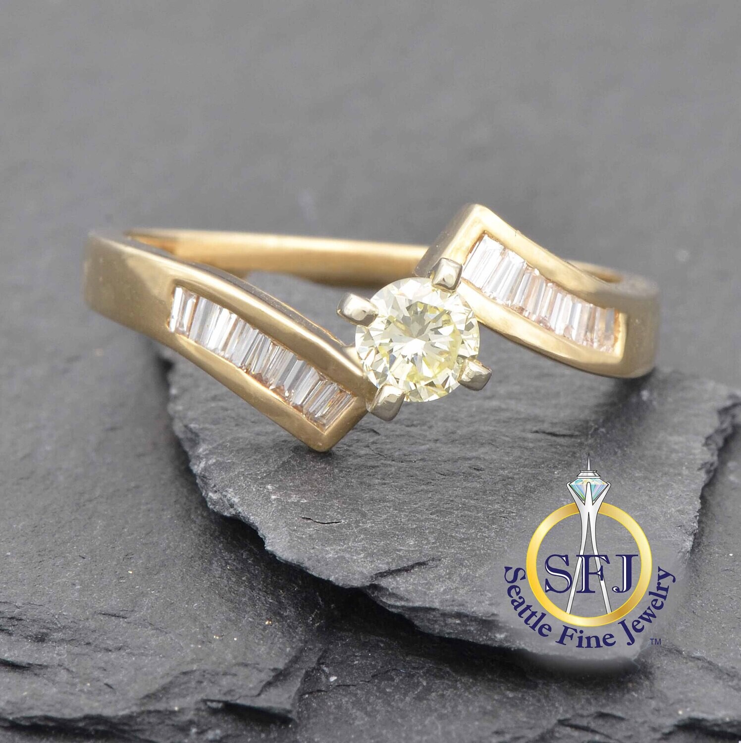 Fancy Light Yellow Diamond Bypass Ring, 14K Solid Yellow Gold