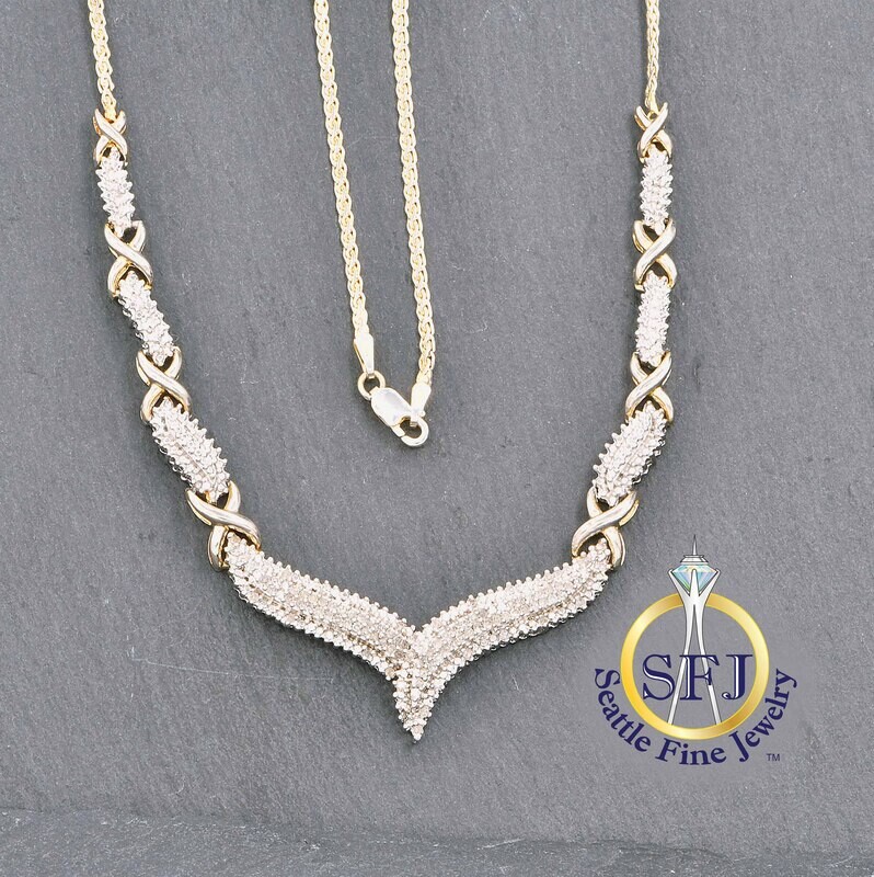 Diamond Fancy Link Necklace, 14K Gold Over Solid Sterling Silver