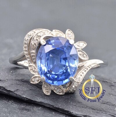 Sapphire and Diamond Accented Ring, Solid 925 Sterling Silver
