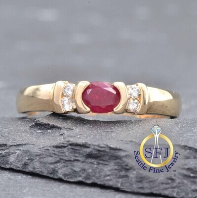 Ruby and Diamond Accented Ring, Solid 14k Yellow Gold