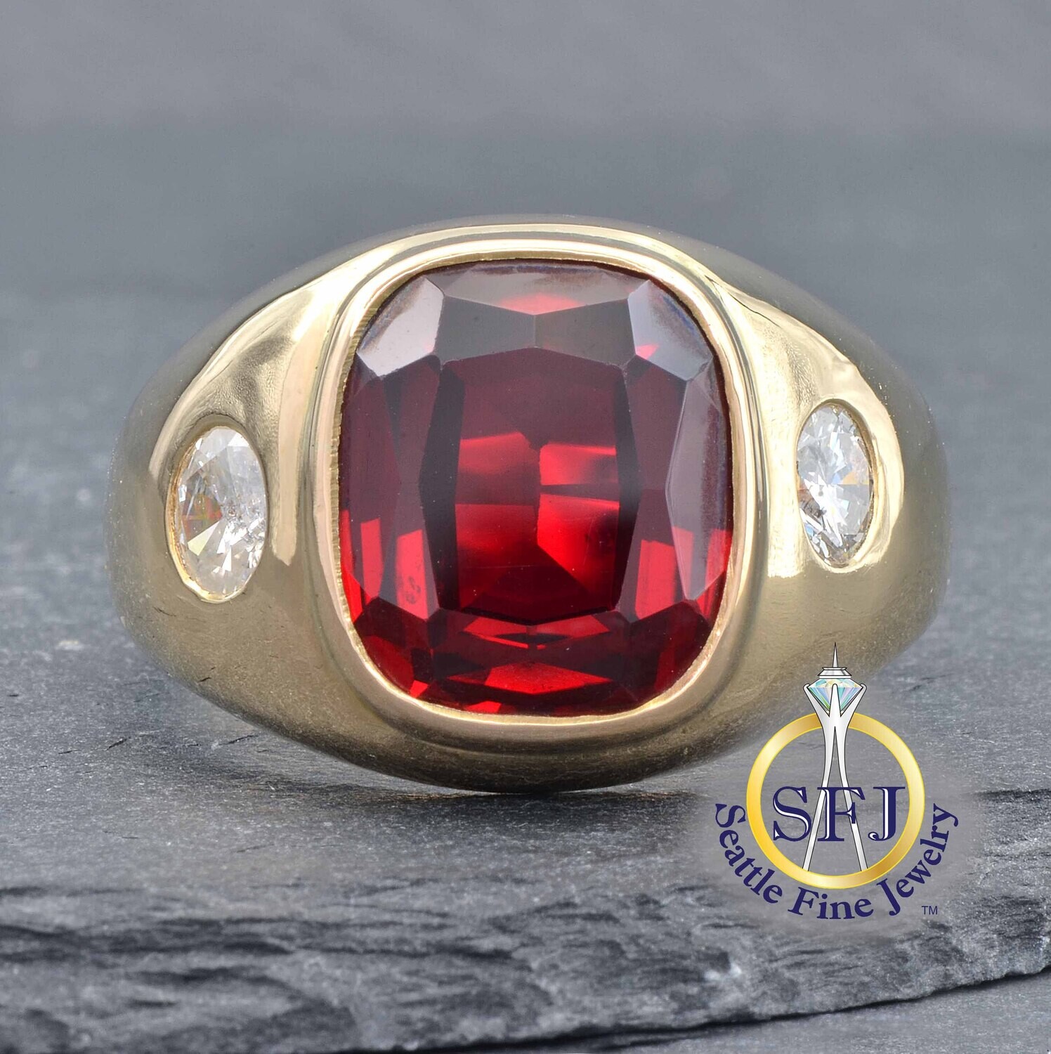 Ruby Accented Ring, Solid 14k Yellow Gold