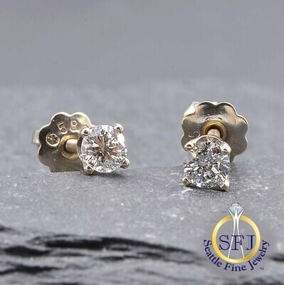 Diamond Stud Earrings 1/5 ctw, Solid 14K White Gold