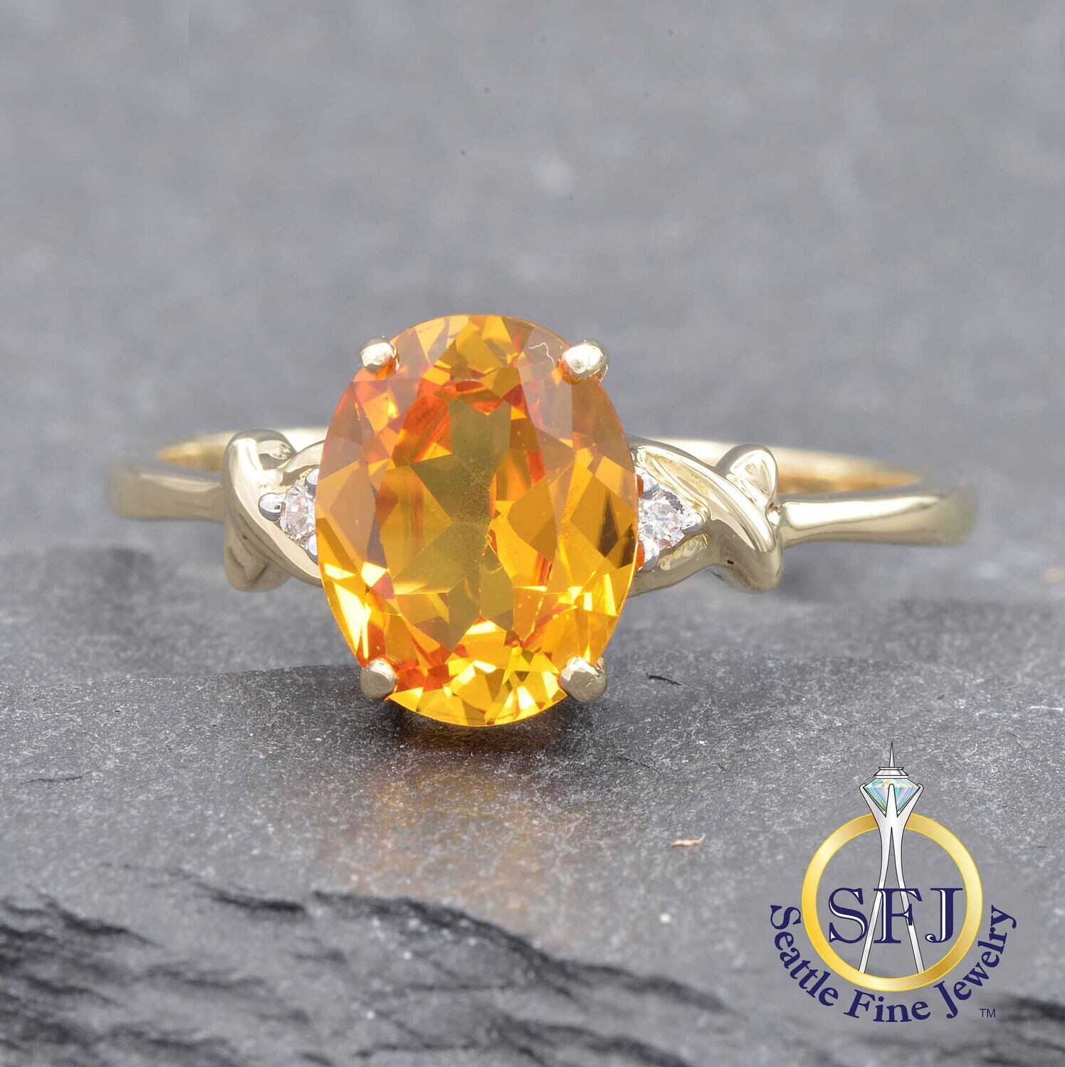 Yellow-Orange Sapphire and Diamond Ring, Solid 14K Yellow Gold