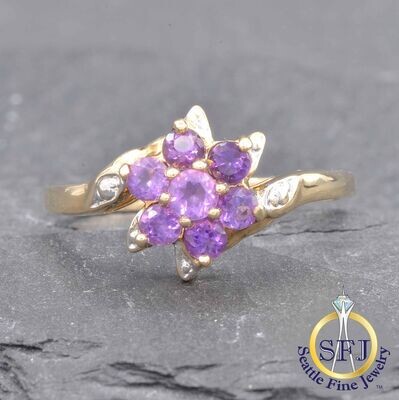 Amethyst Ring, Solid 10k Yellow Gold