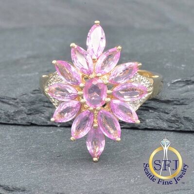 Pink Topaz and Diamond Ring, Solid 14k Yellow Gold