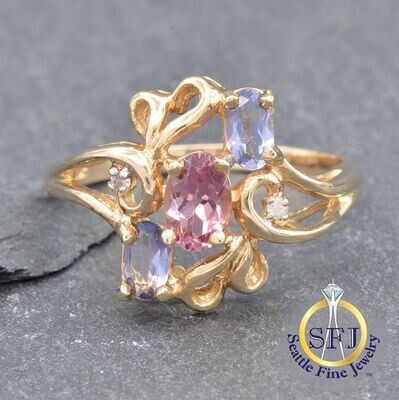 Pink Topaz and Diamond Ring, Solid 10k Yellow Gold