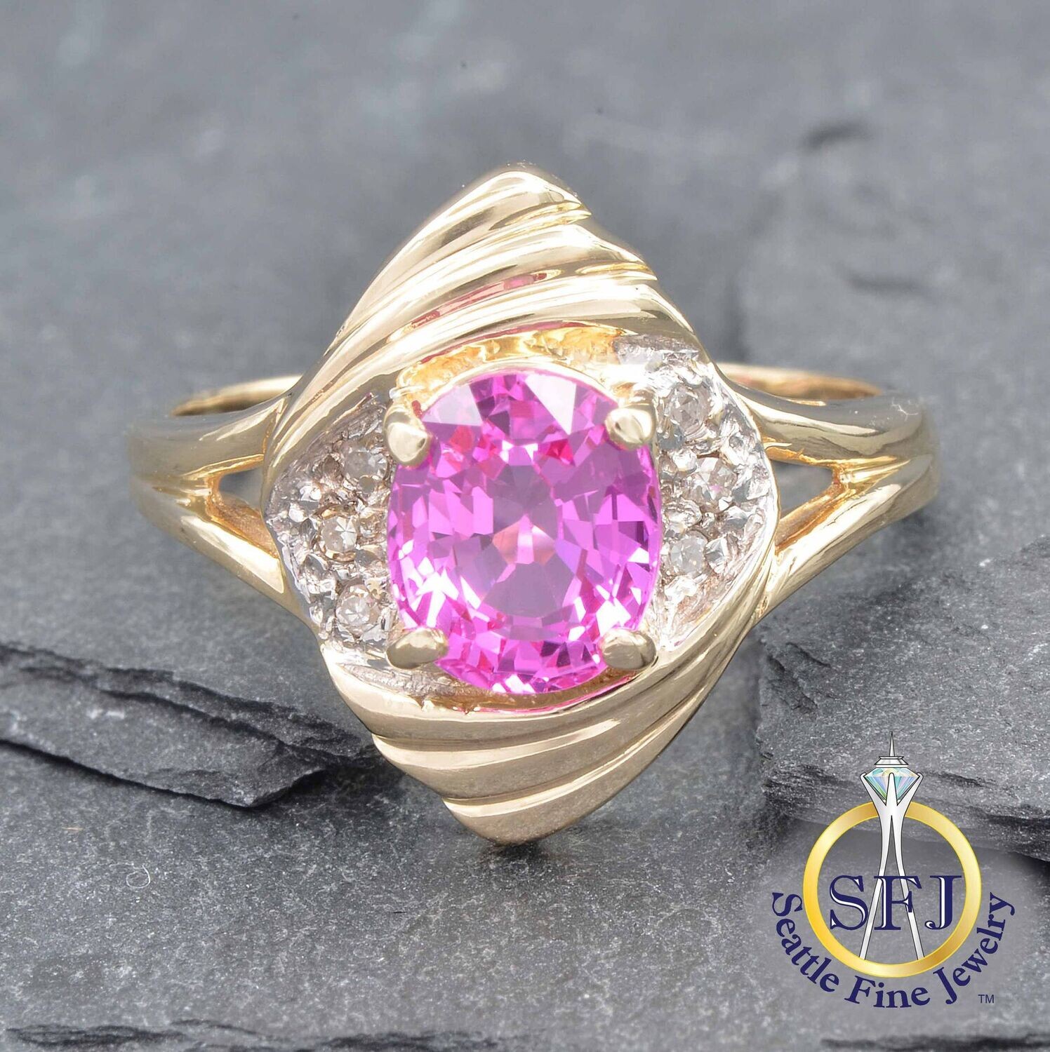 Sapphire and Diamond Ring, Solid 10K Yellow Gold