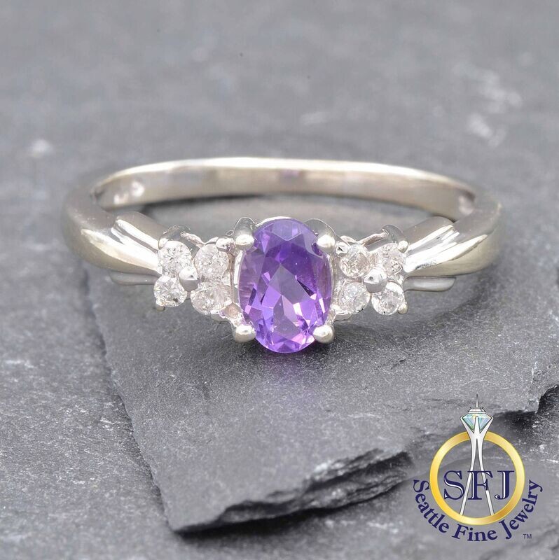 Amethyst and Diamond Ring, Solid 10K White Gold