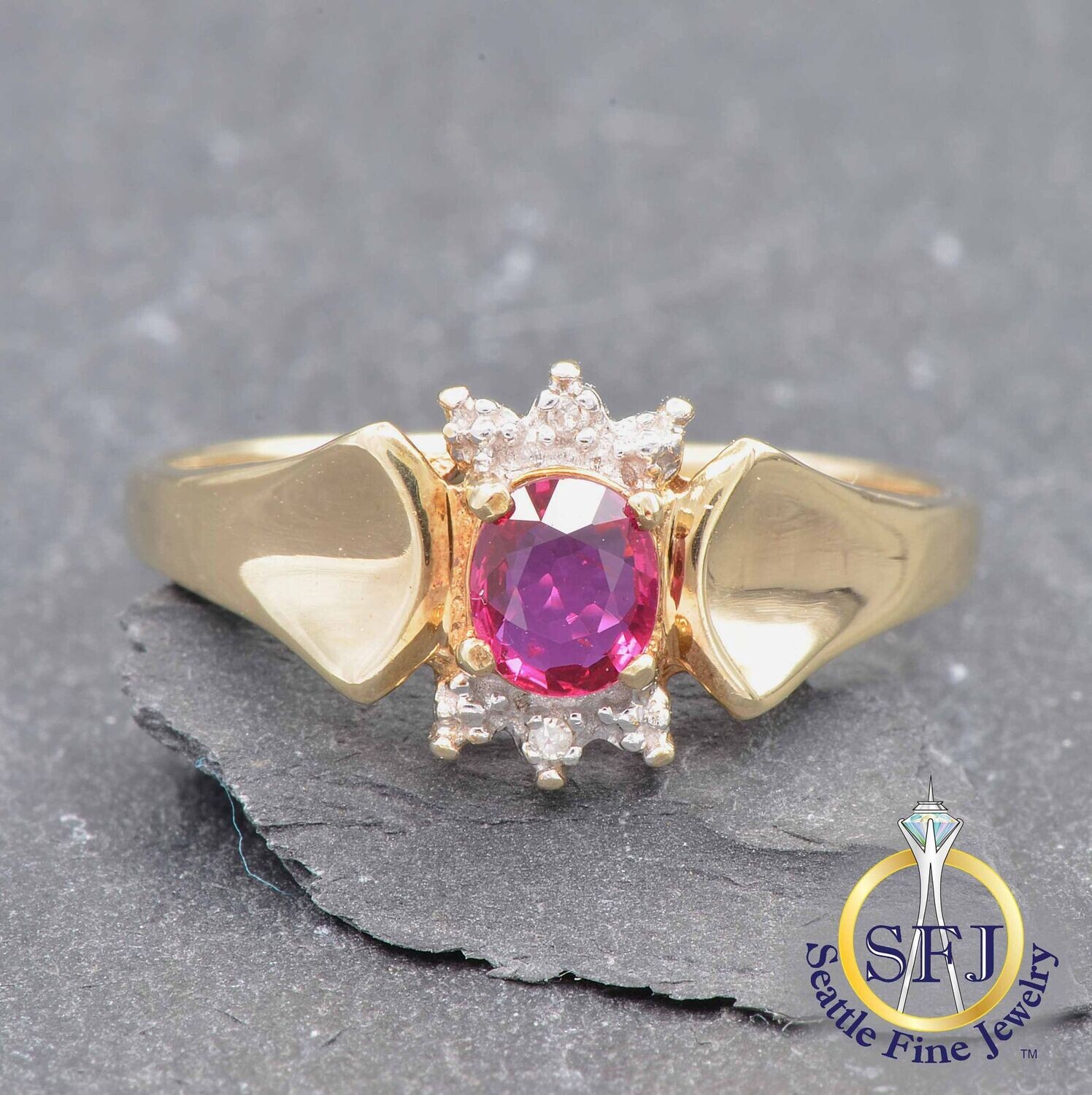 Ruby and Diamond Ring, Solid 10K Yellow Gold