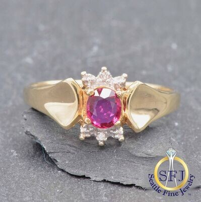 Ruby and Diamond Ring, Solid 10k Yellow Gold