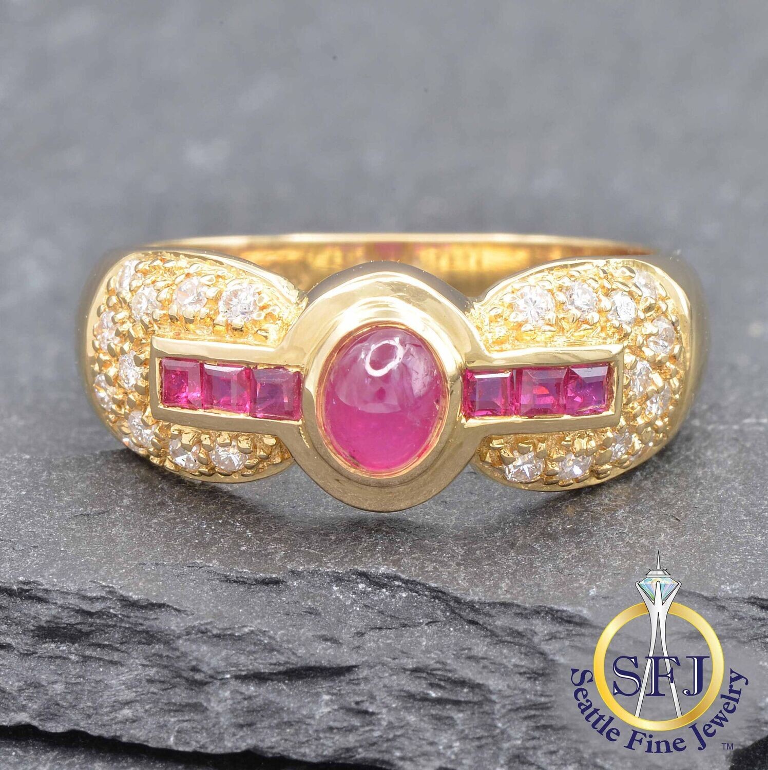 Ruby and Diamond Ring, Solid 18K Yellow Gold