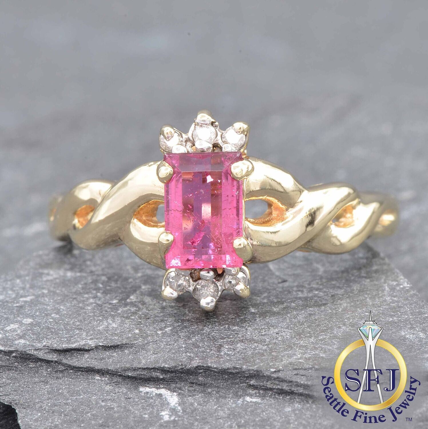Tourmaline and Diamond Ring, Solid 14k Yellow Gold