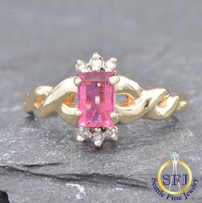 Tourmaline and Diamond Ring, Solid 14k Yellow Gold