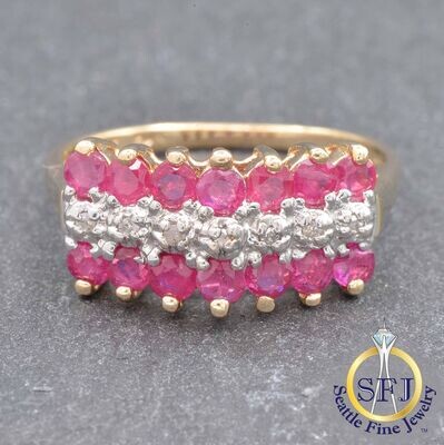 Ruby and Diamond Ring, Solid 10k Yellow Gold