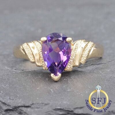 Amethyst Ring, Solid 14k Yellow Gold