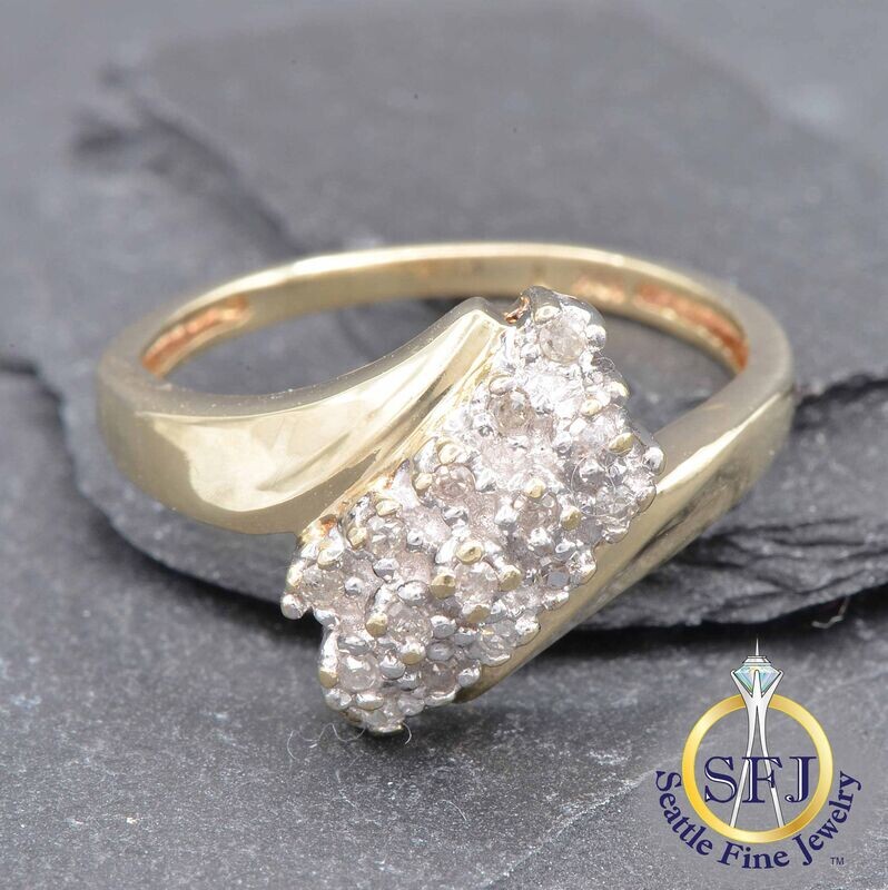 Diamond Bypass 3-Row Ring, Solid 14K Yellow Gold