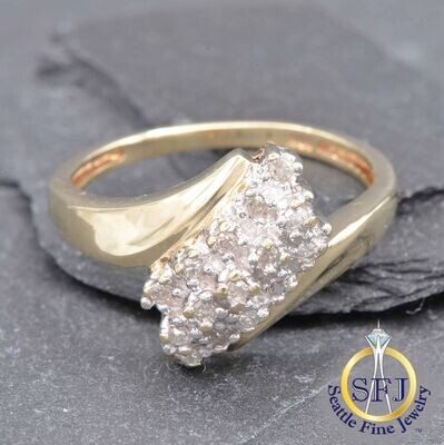 Diamond bypass Ring, Solid 14k Yellow Gold