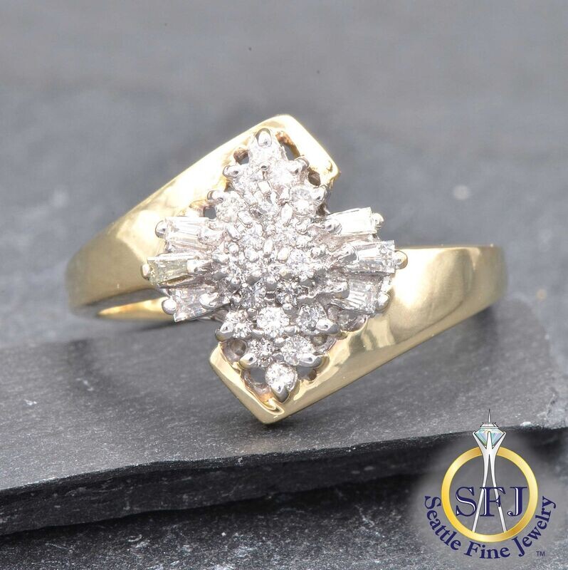 Diamond Harlequin Cluster Ring, Solid 14K Yellow Gold