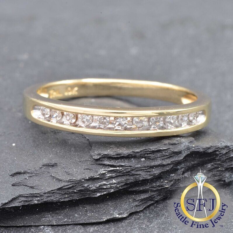 Diamond Channel Set Row Ring, Solid 10K Yellow Gold
