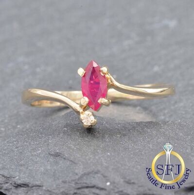 Ruby and Diamond Ring, Solid 14K Yellow Gold