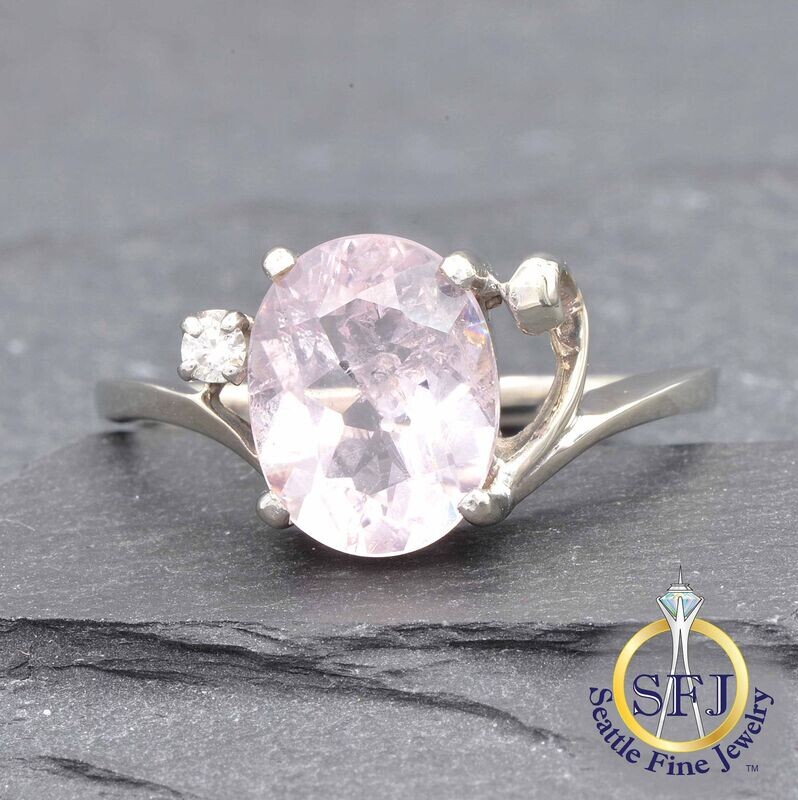 Morganite and Diamond Artistic Ring, Solid 14K White Gold