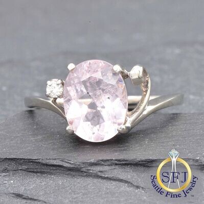 Morganite and Diamond Ring, Solid 14k White Gold