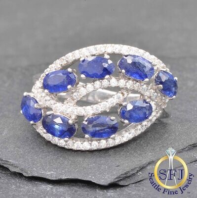 Sapphire and Cubic Zirconia Ring, Solid 925 Sterling Silver