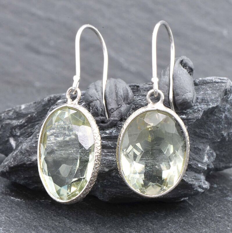 Prasiolite Quartz French Wire Earrings, Solid Sterling Silver
