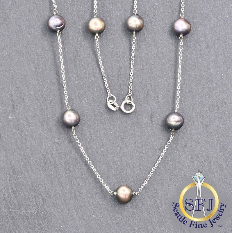 Tahitian Pearl Accented Necklace, Solid 14K White Gold