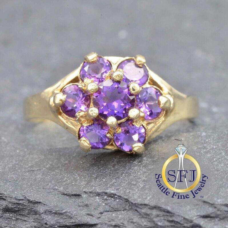 Amethyst Cluster Ring, Solid 12K Yellow Gold