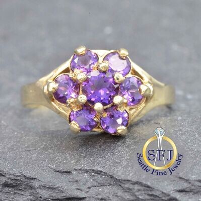 Amethyst Ring, Solid 12k Yellow Gold