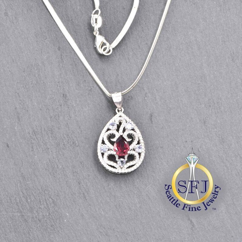 Rhodolite Garnet, Tanzanite and CZ Filigree Pendant Necklace, Solid Sterling Silver