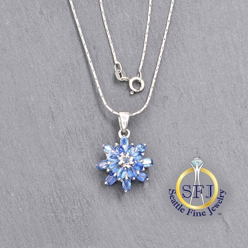 Blue Kyanite Starburst Pendant Necklace, Solid Sterling Silver