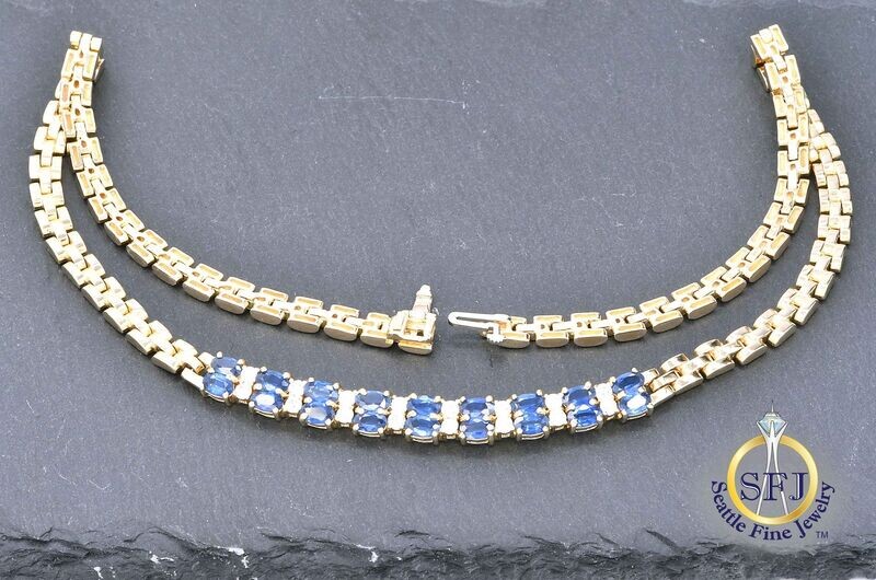 Sapphire and Diamond Necklace, Solid 14k Yellow Gold