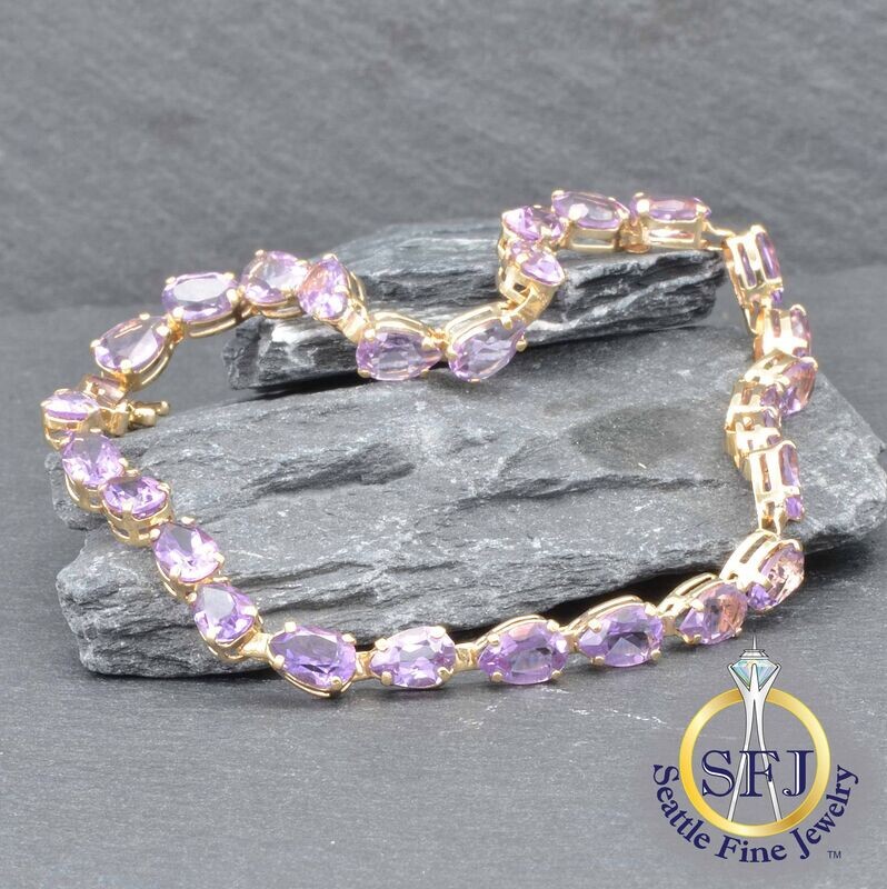 Amethyst Oval Tennis Bracelet, Solid 14K Yellow Gold