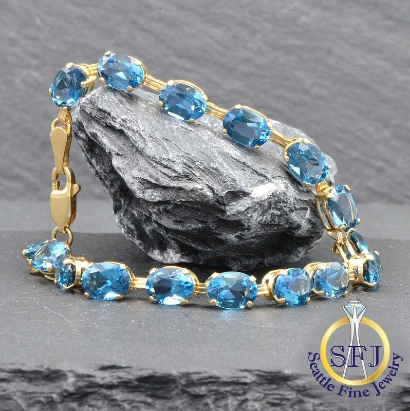 Blue Topaz Bracelet, Solid 14K Yellow Gold