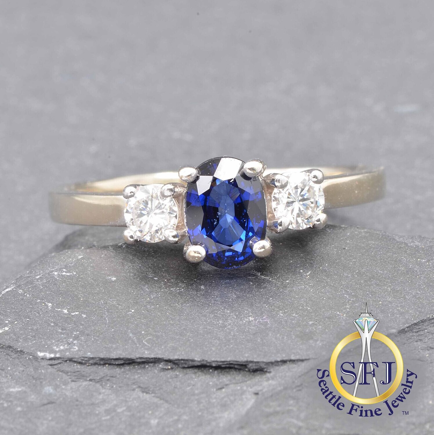 Sapphire and Diamond Ring, Solid 14K White Gold