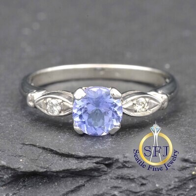 Tanzanite and Diamond Ring, Solid 14K White Gold