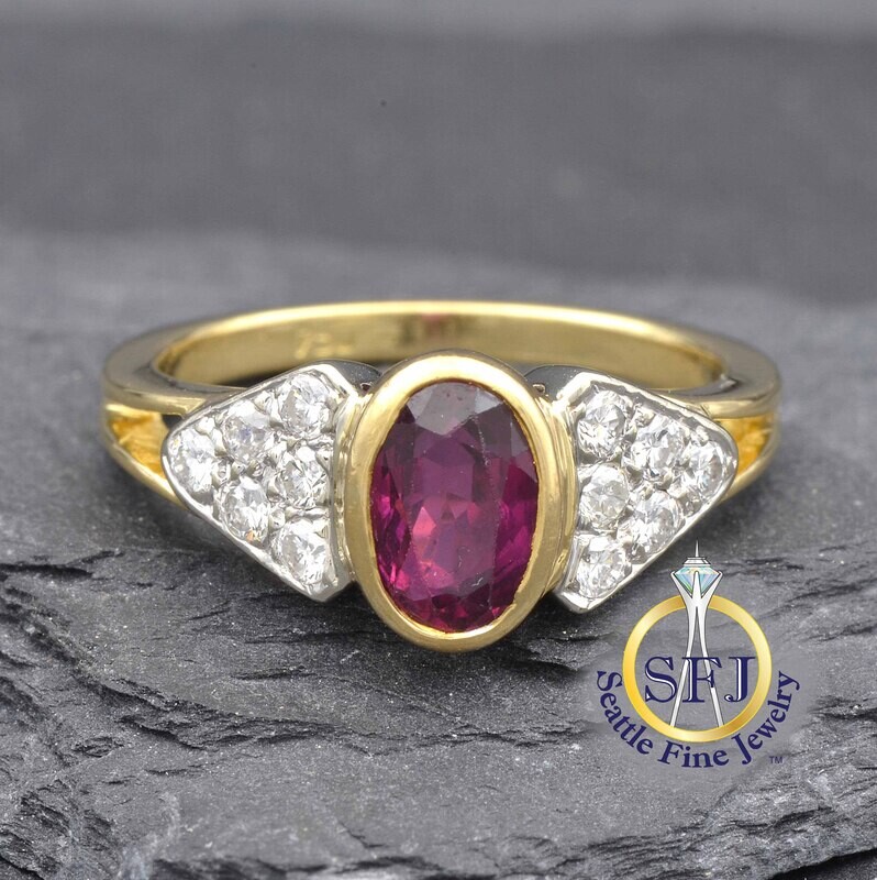 Antique Ruby and Diamond Ring, Solid 18K Yellow Gold