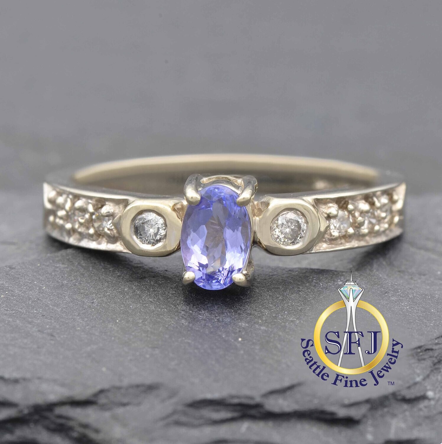 Tanzanite and Diamond Ring, Solid 14K White Gold