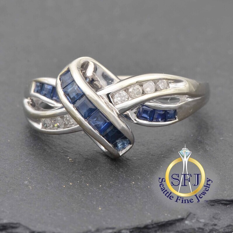 Sapphire and Diamond Ring, Solid 14K White Gold