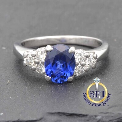 Sapphire and Diamond Ring, Solid 950 Platinum