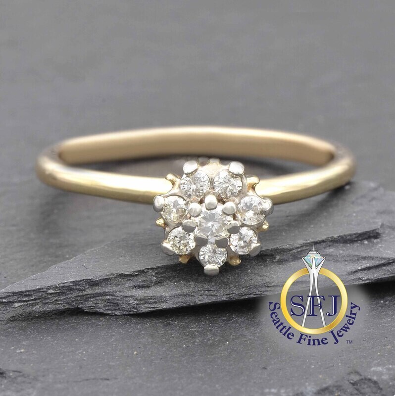 Diamond Cluster Ring, Solid 18K Yellow Gold